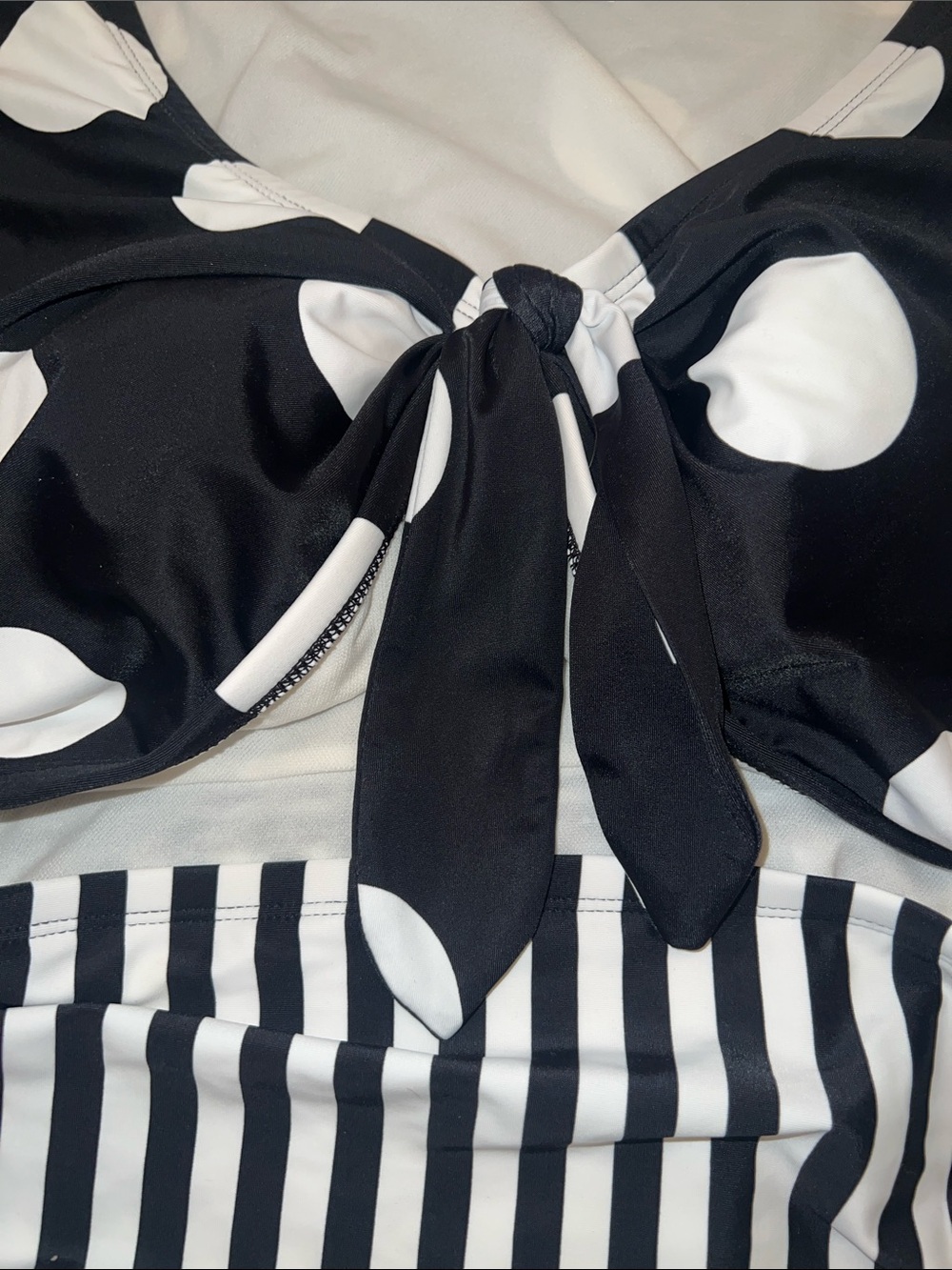 TABITHA BROWN Polka Dot & Stripe Black/White Tie-Front One-Piece Swimsuit - Picture 6 of 9